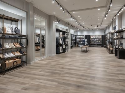 Luxury retail store with premium vinyl flooring installation, high-end commercial project showcase