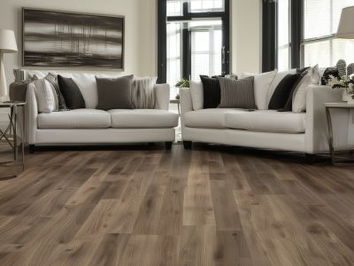 Residential living room with luxury vinyl flooring in oak finish, complete room makeover by professional installers