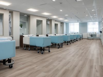 Medical facility with SPC vinyl flooring, hygienic and durable installation for healthcare environment