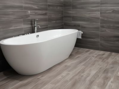 Bathroom renovation with luxury vinyl tiles, waterproof installation perfect for moisture-prone areas